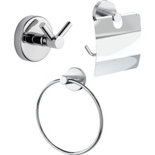 Dolce Ikili Bornoz Askılık + Kapaklı Tuvalet Kağıtlık + Yuvarlak Havluluk Banyo Seti