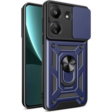 Xiaomi Poco C65 Kılıf Magnetik Standlı Kamera Korumalı Tlzn Sürgülü Vega Kapak-Mavi