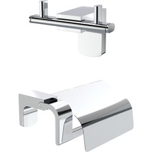 Premium Ikili Bornoz Askılık ve Kapaklı Tuvalet Kağıtlık 2'li Banyo Seti