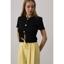 Pileli Bağcıklı Oversize Pantolon - Sarı