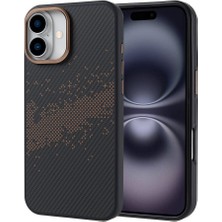 iPhone 16 Plus Kılıf Magsafe Şarj Özellikli Karbon Fiber Tasarımlı Tlzn Vave Kapak-Gold-Gold