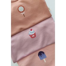 Candy 3lü %100 Pamuk Nakışlı Bebek Body Set