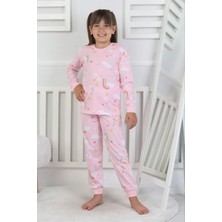 Isob Pembe Gökkuşağı Desenli %100 Pamuk Kız Çocuk Pijama Takımı 3-8 Yaş 51207-P