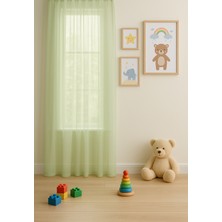 Çocuk Odası Dökümlü Düz Tül Perde - Açık Yeşil - Pileli Dikim 1x2,5 Pile -HY100