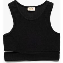 Koton Pencere Detaylı Slim Fit Bürümcük Kolsuz Bisiklet Yaka Crop Atlet