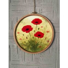 Gelincik Baharı - Sulu Boya Kanvas Duvar Süsü - Tablo -Kasnak (32 cm )