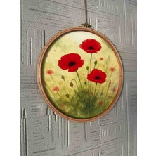 Gelincik Baharı - Sulu Boya Kanvas Duvar Süsü - Tablo -Kasnak (32 cm )