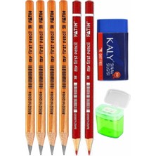 Jumbo Kurşun Kalem Jumbo Kırmızı Kalem Kalemtraş ve Silgi 8 Li 1 Paket Fatih Jumbo Kalın Kırmızı Başlık Kalemi Üçgen