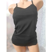 Siyah Ribana Ip Askılı %100 Cotton Kadın Rahat Kullanışlı Atlet