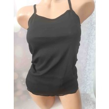 Siyah Ribana Ip Askılı %100 Cotton Kadın Rahat Kullanışlı Atlet