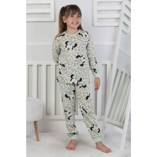 Isob Yeşil Minnie Mause Desenli %100 Pamuk Kız Çocuk Pijama Takımı 3-8 Yaş 51208-Y