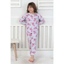 Isob Lila Flamingo Desenli %100 Pamuk Kız Çocuk Pijama Takımı 3-8 Yaş 51203-L
