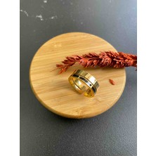 Gold Siyah Çizgili Çelik Yüzük