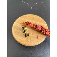 Gold Siyah Çizgili Çelik Yüzük