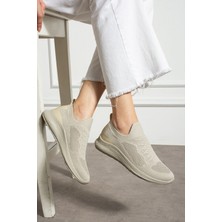 041 Bağcık Baskılı Rahat Taban Bej Unisex Günlük Spor Ayakkabı Lescarmine