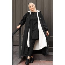 Kadin Fermuarli Cepli Kapüşonlu Bondit Mont