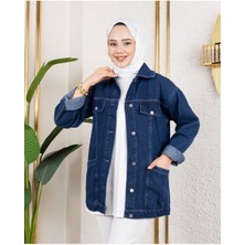 Harman Butik Kadın Denim Kot Ceket Cepli Detaylı Normal Yaka Günlük Kullanım İçin Rahat