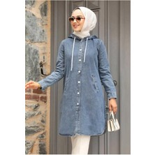 Harman Butik Kadın Kapüşonlu Kot Ceket Cepli Normal Yaka Dokuma Kumaş Günlük Kullanım