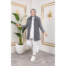 Harma Time Butik Kadın Denim Kot Ceket Boncuk Işlemeli Normal Yaka Günlük Kullanım İçin Siyah Renkli