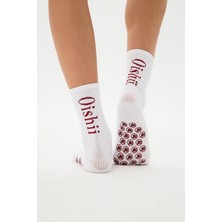 Oishii Yoga Soket Çorap Yarım Havlu Dikyazı Bordo Desen Beyaz