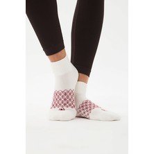 Oishii Patik Spor Havlu Çorap Bordo Desen Beyaz