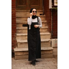 Harman Butik Kadın Kot Salopet Siyah Renkli Şık Tasarım ile Rahat Kullanım