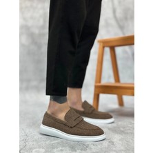 BA0355 Bağcıksız Keten Kahverengi Klasik Corcik Erkek Ayakkabı