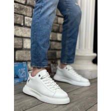 BA0331 Bağcıklı Erkek Yüksek Taban Beyaz Cilt  Spor Ayakkabı