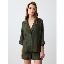 Jimmy Key Haki Truvakar Kol Desenli Keten Gömlek