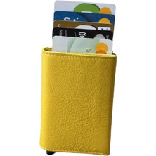 Arı Deri Mekanizmalı Deri Cüzdan Sarı (Kişiselleştirilebilir)