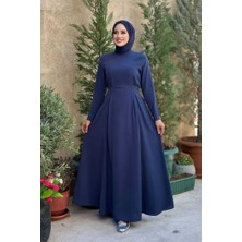 Bel Kuşaklı Kol Fermuar Detaylı Elbise 6041 Lacivert