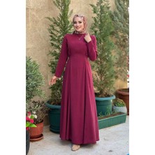 Bel Kuşaklı Kol Fermuar Detaylı Elbise 6041 Bordo
