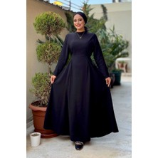 Bel Kuşaklı Kol Fermuar Detaylı Elbise 6041 Siyah