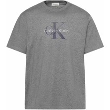 Erkek Logolu Basic Bisiklet Yaka T-Shirt - Gri