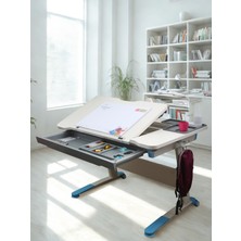 Creo Mobili Yükseklik ve Eğim Ayarlı, Çekmeceli, Sirius Basic Çalışma Masası 120x75 cm, Beyaz/Mavi