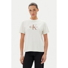 Kadın Ck Hero Classic Mono T-Shirt - Ekru