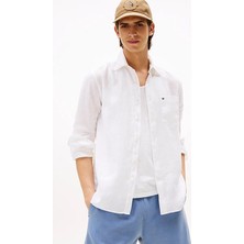 Erkek Th Piece Dye Linen Regular Fit Gömlek - Beyaz