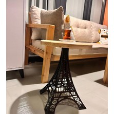 Rwl Eiffel Masif Sehpa - Çam Ahşap Üstlü, Eiffel Kule Desenli Metal Ayaklı, 48 cm Yükseklik 35 cm Çap