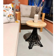 Rwl Eiffel Masif Sehpa - Çam Ahşap Üstlü, Eiffel Kule Desenli Metal Ayaklı, 48 cm Yükseklik 35 cm Çap
