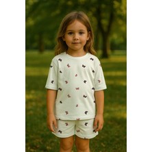 Kız Çocuk %100 Pamuk Kelebek Desenli Şortlu Takım (3-4 Yaş 8-9 Yaş)