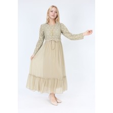 Kız Çocuk Güpür Desenli Pamuk Astarlı Tesettüre Uygun Uzun ELBISE-ABY-2016