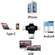 Card Reader 4in1 Type-C- Iphone Lightning-Micro USB Hafıza Kart OKUYUCU-(5775) - NTR4295-8632