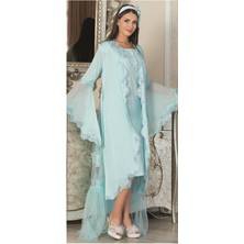 Mecit Pijama By Mecit 5026 Turkuaz Tül Detaylı Sabahlıklı Lohusa Gecelik Takım
