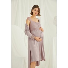 Monamise Kadın Vizon Hamile Lohusa Sabahlıklı Gecelik Takım 18438