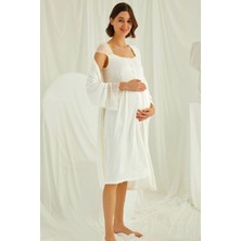 Monamise Kadın Ekru Hamile Lohusa Sabahlıklı Gecelik Takım 18202