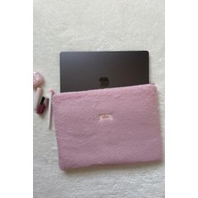Pembe Peluş 14 Inç Laptop Çantası, Pembe Peluş Laptop Kılıfı, Peluş Laptop Çantası