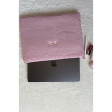 Pembe Peluş 14 Inç Laptop Çantası, Pembe Peluş Laptop Kılıfı, Peluş Laptop Çantası