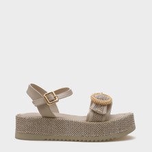 Capone Outfitters Vanda Ahşap Tek Tokalı Leoparlı Hasırlı Dolgu Topuklu Kadın Sandalet