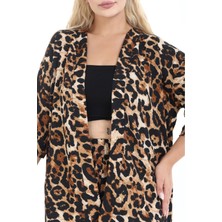 Leopar Kimono Hırkalı 2li Alt Üst Takım Bürümcük Kumaş Yazlık 2xl-6xl Oversize