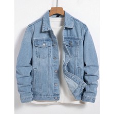 Erkek Jean Denim Standart Kalıp Cepli Düğmeli Kot Ceket